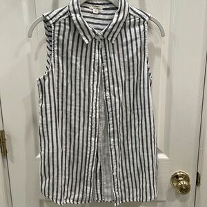 Dylan women’s linen collared button-down blue & white stripped tank, size XS